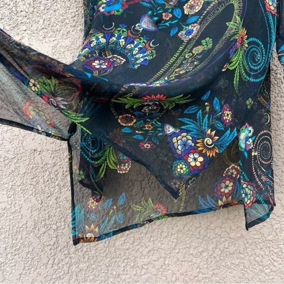 Chicos Sheer Silk Shirt 2 Womens Medium Paisley Floral Top, Swim Cover Up Tunic - Picture 5 of 16